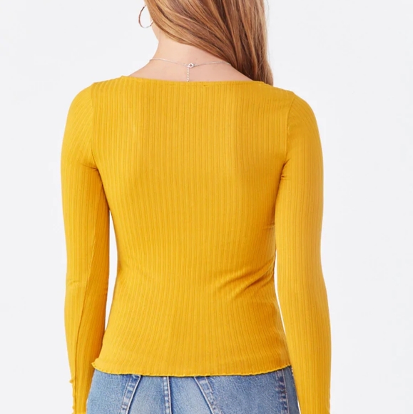 F21 Mustard Yellow Ribbed Long sleeve V-neckline 💛🌼 - Picture 4 of 6